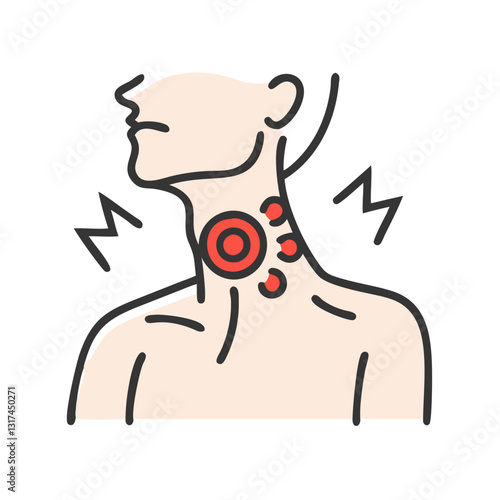 Neck pain illustration with red inflammation marks