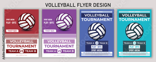 Volleyball championship flyer layout, volleyball tournament flyer template vector Sport trading card template. Isolated 3d vector cards featuring athlete or team names and place for images, allow fans
