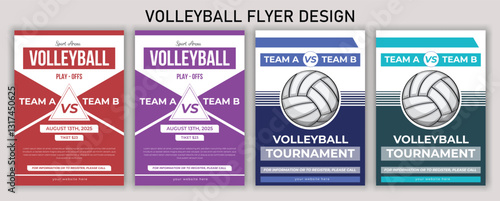 Volleyball championship flyer layout, volleyball tournament flyer template vector Sport trading card template. Isolated 3d vector cards featuring athlete or team names and place for images, allow fans
