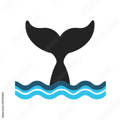 Whale tail above ocean waves silhouette