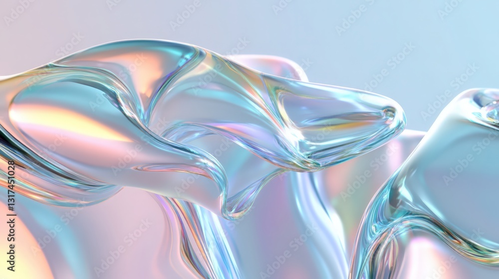 Obraz premium Iridescent Abstract Background with Fluid Pastel Waves, Symbolizing Serenity and Modernity. Perfect for Website Design, App Interfaces, and Digital Art.