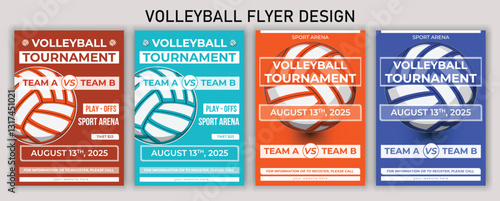 Volleyball championship flyer layout, volleyball tournament flyer template vector Sport trading card template. Isolated 3d vector cards featuring athlete or team names and place for images, allow fans