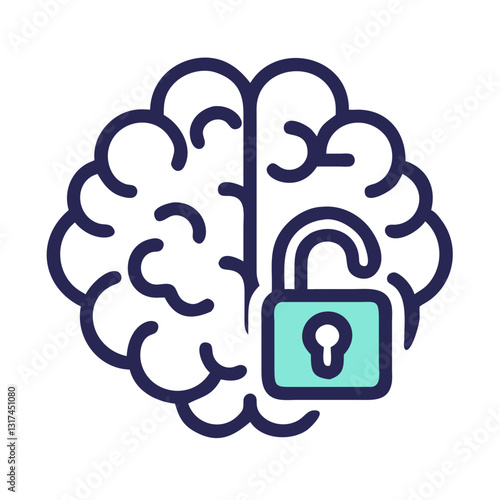 Brain with an unlocked padlock symbolizing open mind