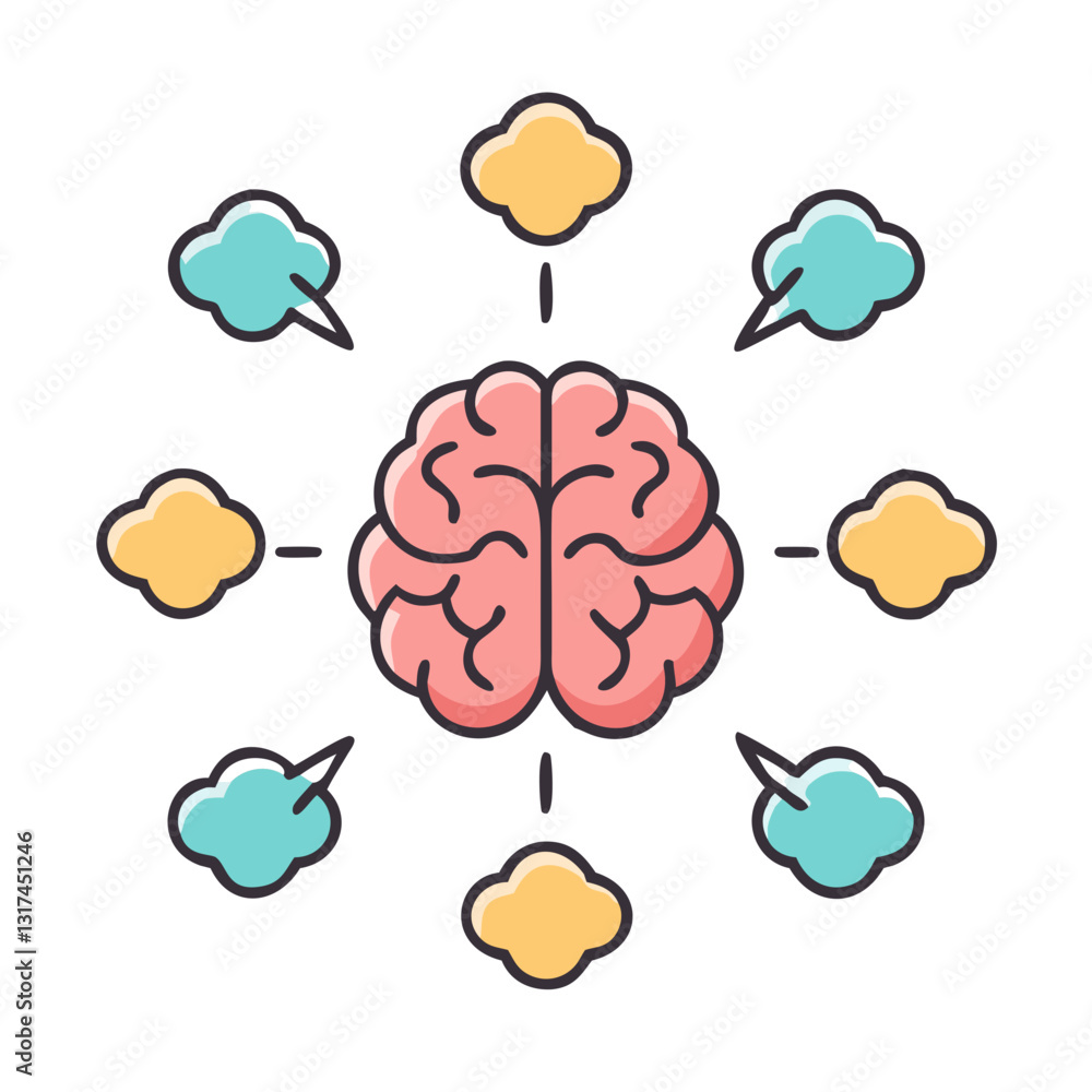 Brain with colorful idea clouds Brain with colorful idea clouds