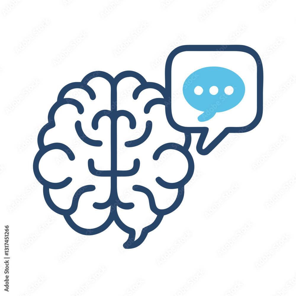 Brain with speech bubble symbolizing communication Brain with speech bubble symbolizing communication