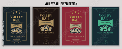 Volleyball championship flyer layout, volleyball tournament flyer template vector Sport trading card template. Isolated 3d vector cards featuring athlete or team names and place for images, allow fans