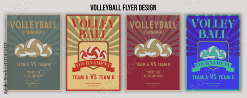 Volleyball championship flyer layout, volleyball tournament flyer template vector Sport trading card template. Isolated 3d vector cards featuring athlete or team names and place for images, allow fans