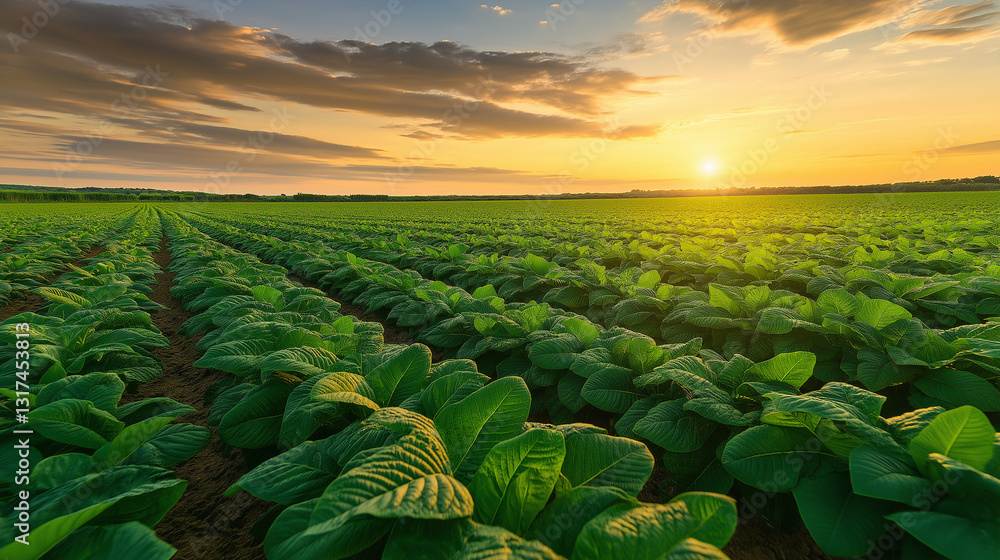 Fototapeta premium A wide shot of Field of Green at sunset