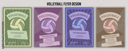 Volleyball championship flyer layout, volleyball tournament flyer template vector Sport trading card template. Isolated 3d vector cards featuring athlete or team names and place for images, allow fans