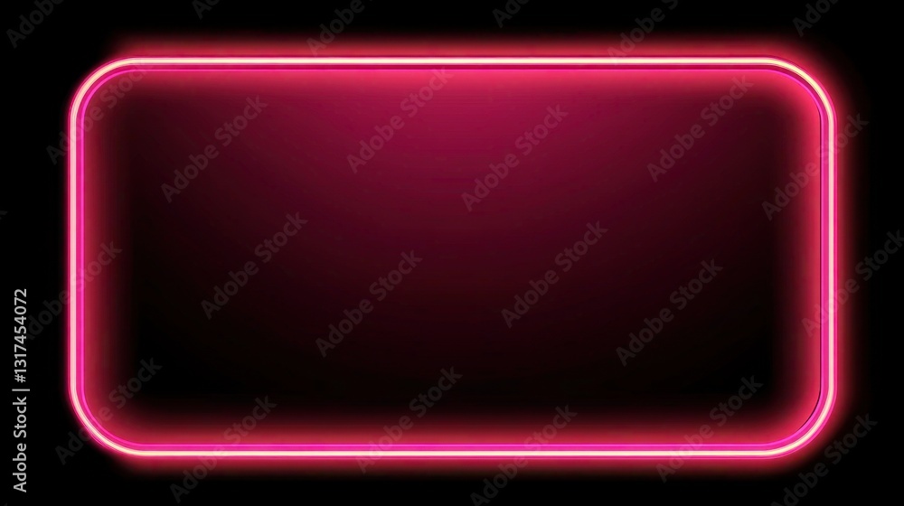 Vibrant pink rounded rectangular neon frame against stark black backdrop Vibrant pink rounded rectangular neon frame against stark black backdrop