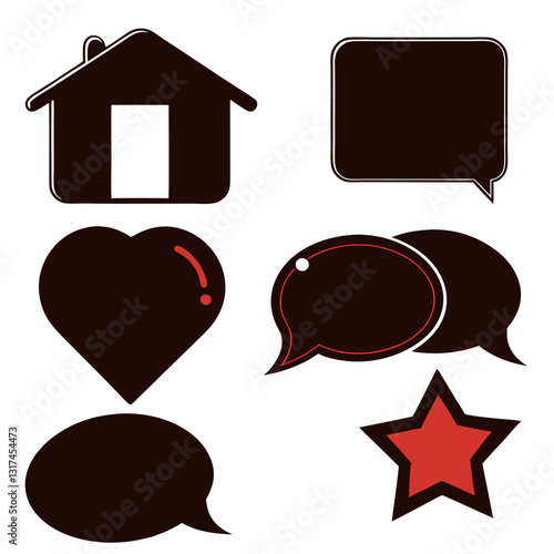 a collection of icons featuring a house speech bubbles heart and star symbolizing concepts such as home communication love and evaluation in various contexts