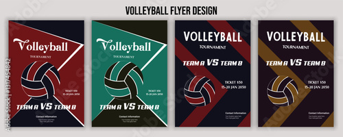 Volleyball championship flyer layout, volleyball tournament flyer template vector Sport trading card template. Isolated 3d vector cards featuring athlete or team names and place for images, allow fans