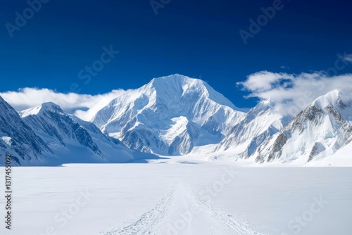 Wallpaper Mural Majestic Winter Landscape Snow-Covered Mountains and Glacial Path Torontodigital.ca