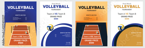 Volleyball championship flyer layout, volleyball tournament flyer template vector Sport trading card template. Isolated 3d vector cards featuring athlete or team names and place for images, allow fans