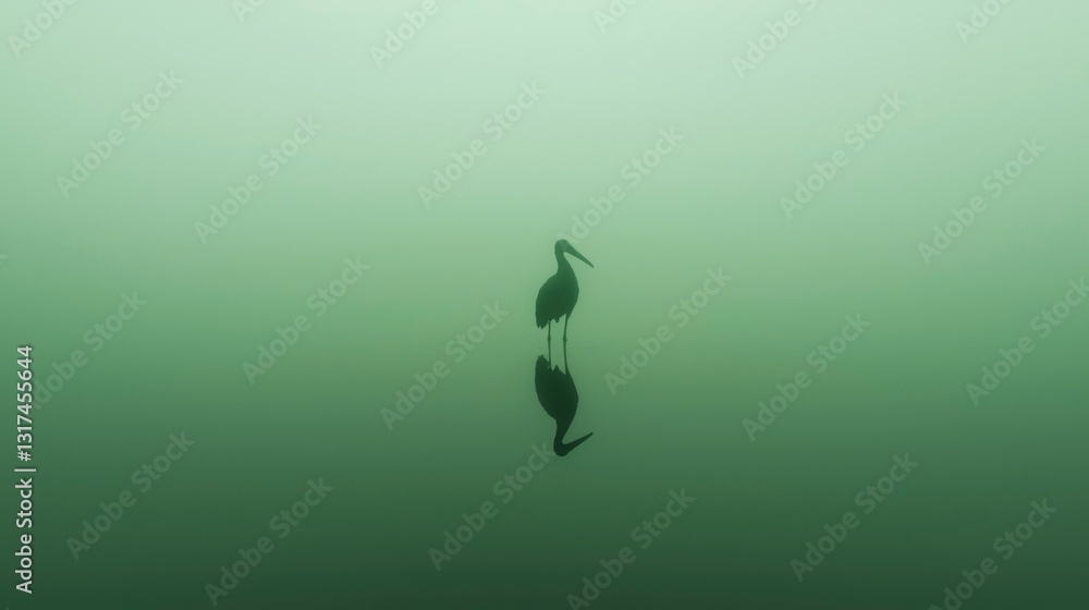 Fototapeta premium Bird Reflection Misty Water