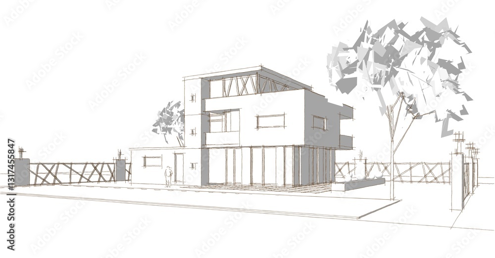 modern house sketch 3d illustration modern house sketch 3d illustration