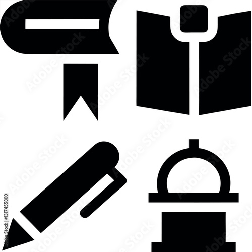 a selection of icons representing books pens and a lamp highlighting the importance of literature writing and education in fostering knowledge and creative expression