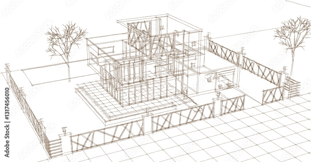 Obraz premium modern house sketch 3d illustration