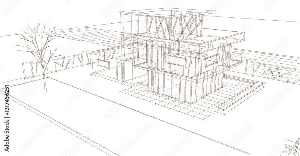 Fototapeta premium modern house sketch 3d illustration