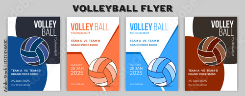 Volleyball championship flyer layout, volleyball tournament flyer template vector Sport trading card template. Isolated 3d vector cards featuring athlete or team names and place for images, allow fans