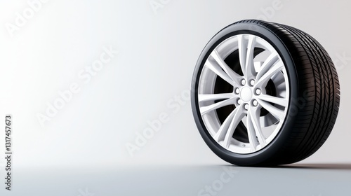 Modern Car Tire on White Background Ideal for Automotive Products