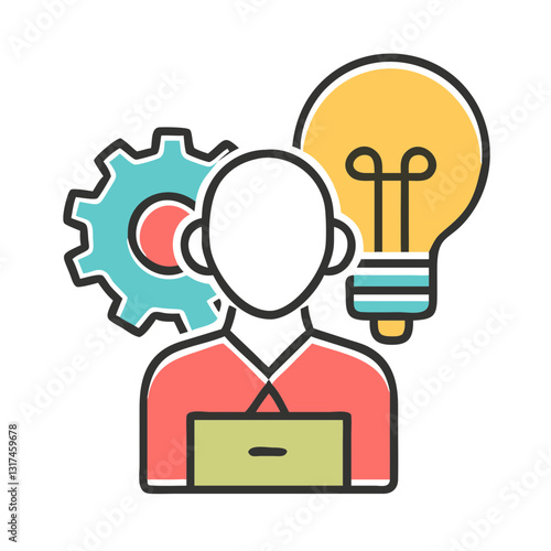 Smart work icon with gears and light bulb, freelancing concept