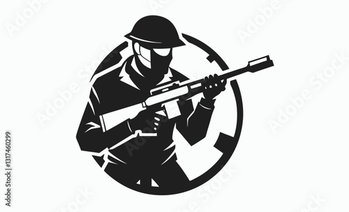 Soldier silhouette holding rifle vector illustration