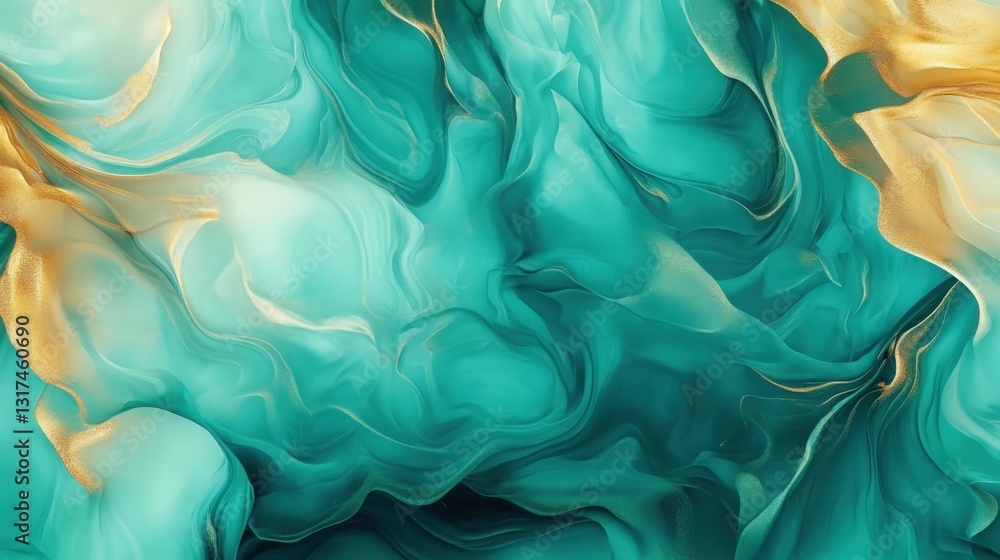 Obraz premium Elegant Teal and Gold Abstract Background with Fluid Swirls, Representing Luxury and Sophistication. Perfect for Website Headers, Social Media Banners, and Premium Branding.