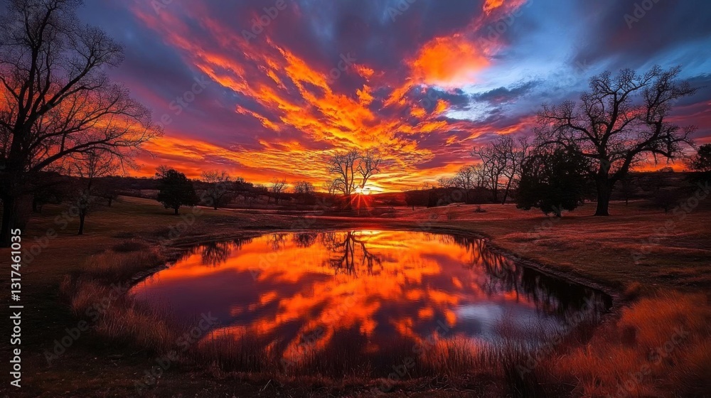 Obraz premium Fiery Sunset Reflection