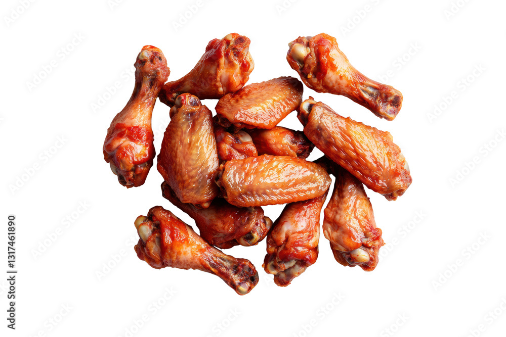 Delicious cooked chicken wings arranged in circular pattern, showcasing their crispy texture and rich color, perfect for appetizers or party snacks Delicious cooked chicken wings arranged in circular pattern, showcasing their crispy texture and rich color, perfect for appetizers or party snacks