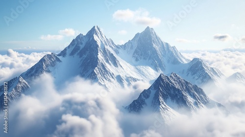 Wallpaper Mural Majestic Snow-Capped Peaks Emerging from Clouds: A Breathtaking Aerial View of Serene Mountain Landscape Torontodigital.ca
