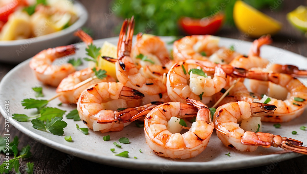 Succulent Grilled Shrimp Skewers Ready for Enjoyment Succulent Grilled Shrimp Skewers Ready for Enjoyment