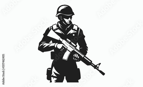Soldier silhouette holding rifle vector illustration