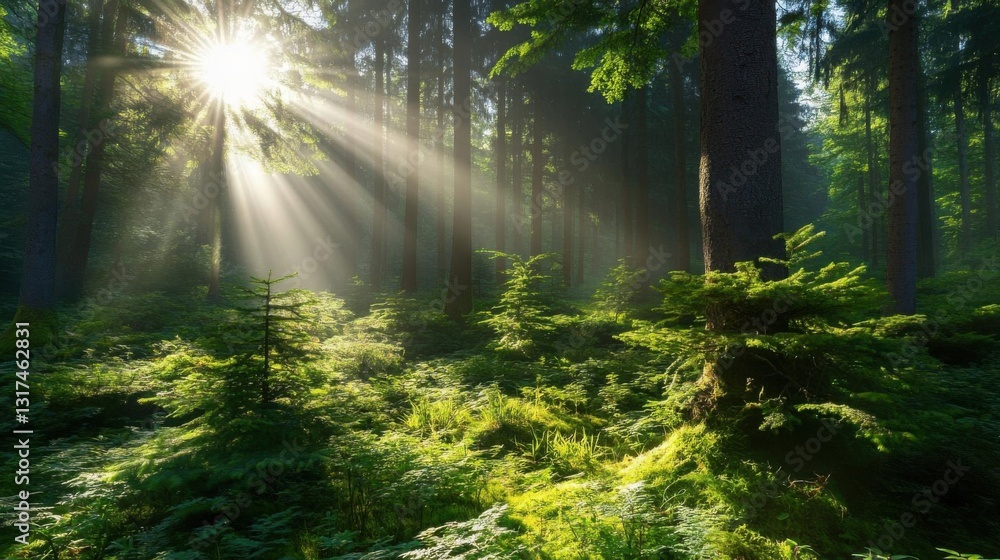 Obraz premium Sunbeams in a Forest