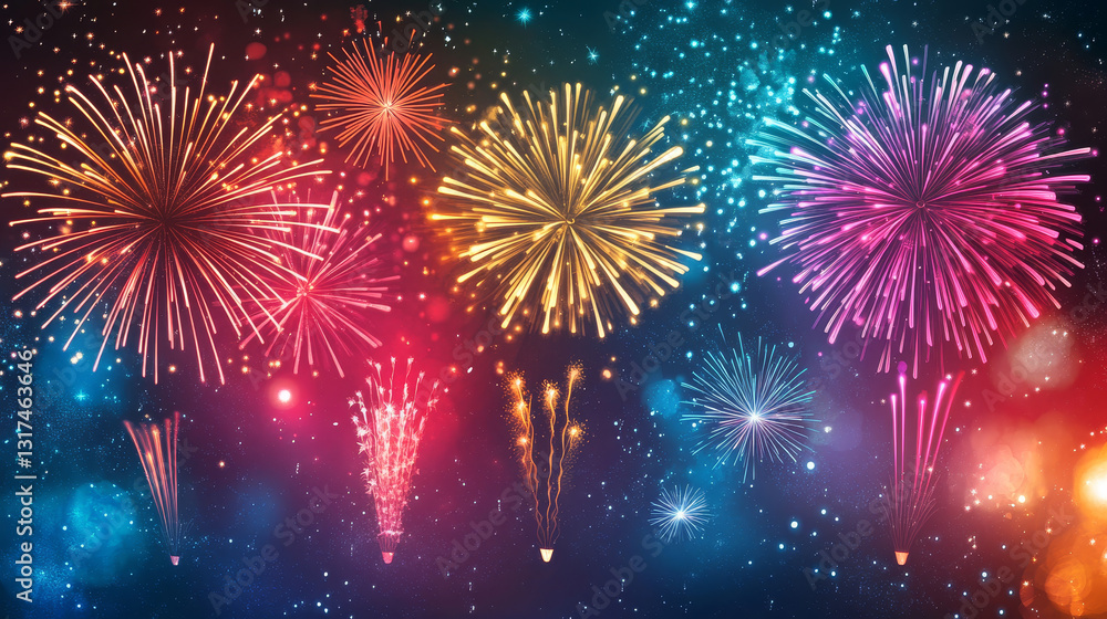 Fototapeta premium Firework shapes colorful festive vector icon.