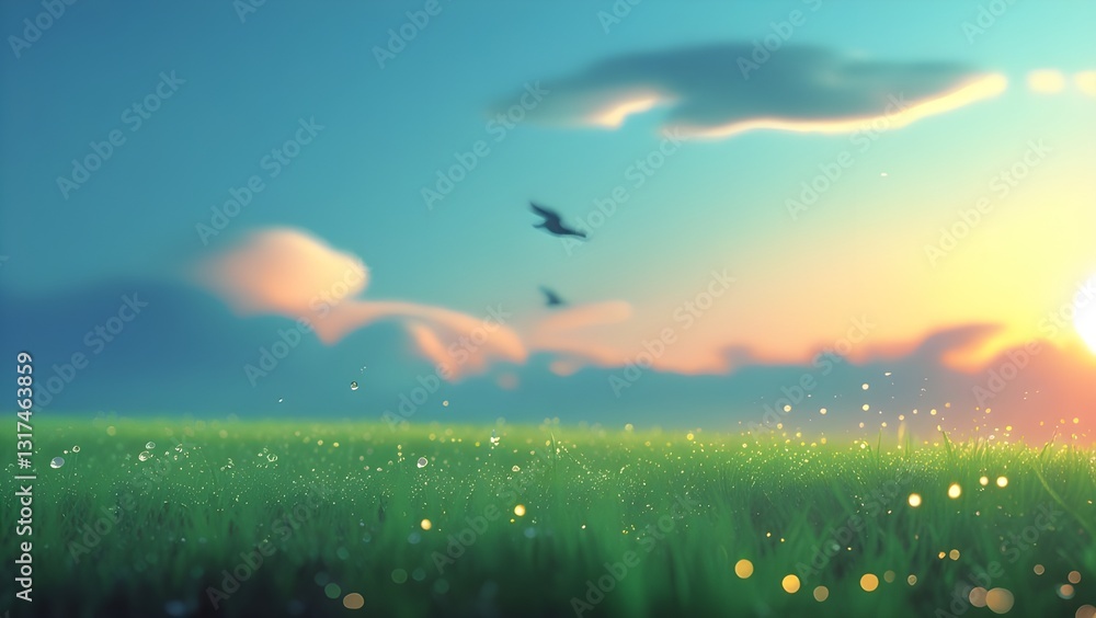 Obraz premium Tranquil Sunrise Over Dewy Meadows