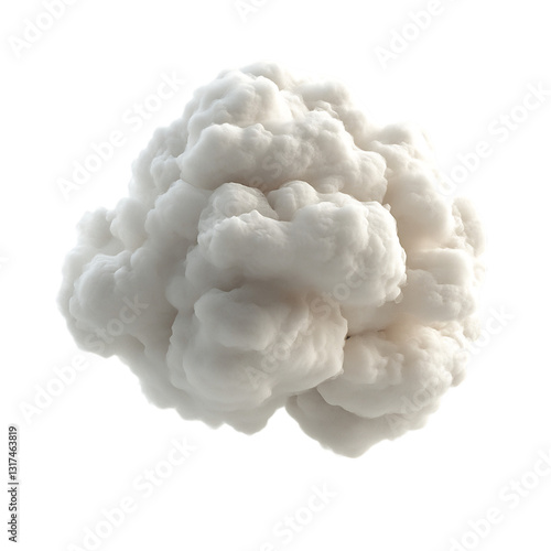 A Fluffy 3D Cotton Puff with Glowing Accents Floating Isolated on Transparent Background