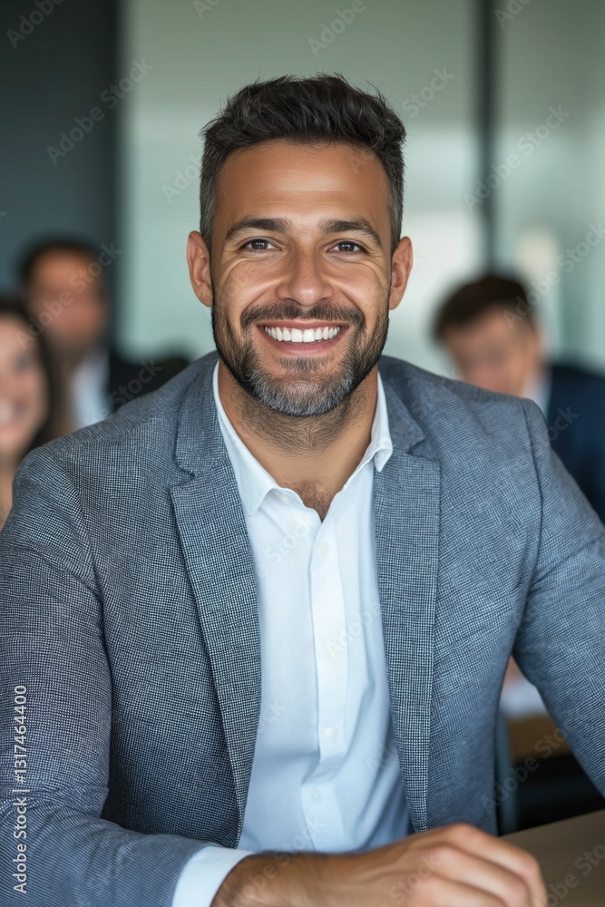 A man in a suit and white shirt is smiling and looking at the camera. He is wearing a gray jacket and a white shirt A man in a suit and white shirt is smiling and looking at the camera. He is wearing a gray jacket and a white shirt
