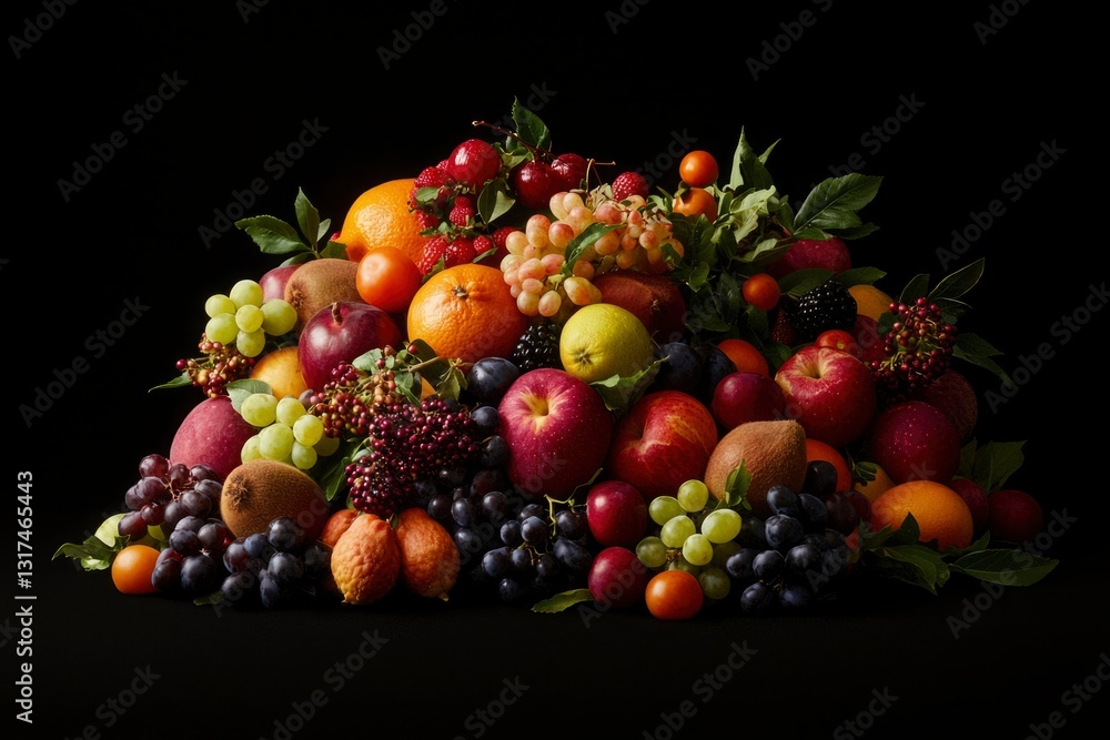 Colorful Fruit Pile on Black Background Colorful Fruit Pile on Black Background