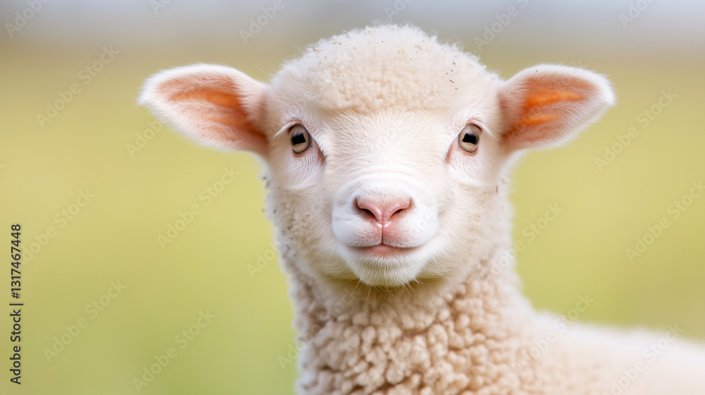Obraz premium Close-up of a Cute Lamb in a Pasture