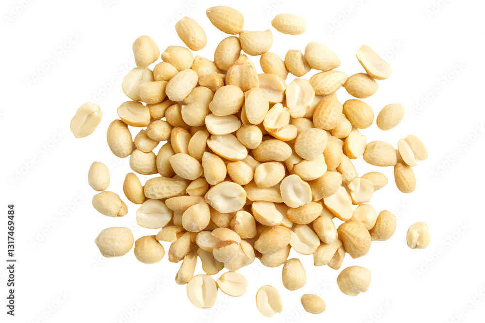 Salty peanuts, pile isolated on white or transparent background, top view Salty peanuts, pile isolated on white or transparent background, top view