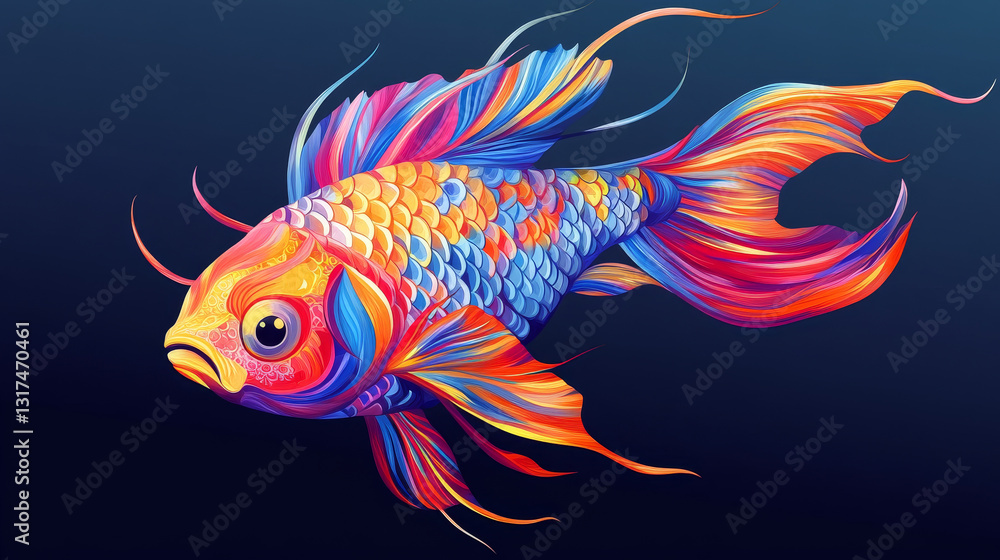Fototapeta premium Exotic tropical fish different colors underwater ocean species aquatic nature flat isolated vector illustration