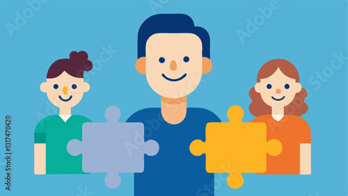 Puzzle Pieces A person holding a puzzle piece with a smile while others show their unique pieces highlighting how everyone fits together in a support network.