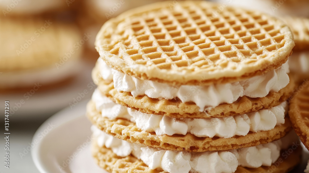Wafer cookies waffle cakes pastry cookie seamless pattern biscuit delicious snack cream dessert crispy bakery food vector illustration Wafer cookies waffle cakes pastry cookie seamless pattern biscuit delicious snack cream dessert crispy bakery food vector illustration