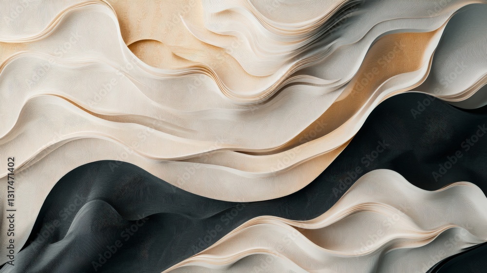 Fototapeta premium Elegant Abstract Background with Flowing Beige and Black Waves, Symbolizing Serenity and Modernity. Perfect for Website Banners, Presentations, and Digital Art.
