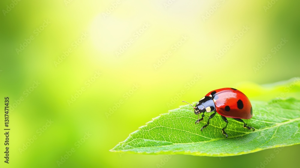 Vibrant Ladybug on a Green Leaf with a Soft Blurred Background in Nature's Serenity Vibrant Ladybug on a Green Leaf with a Soft Blurred Background in Nature's Serenity