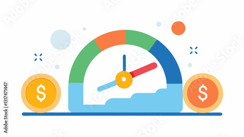 Fundraising Goal Meter An illustration of a fundraising thermometer or a progress bar graphic showcasing the percentage of the goal reached with coins and dollar signs around it.