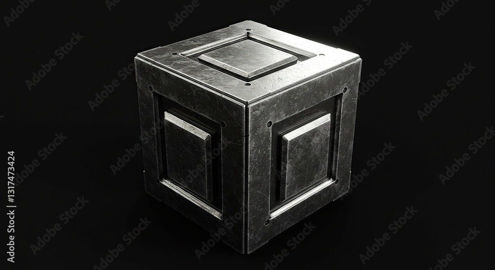 Industrial Metal Crate: Heavy Duty Steel Container on Black. Industrial Metal Crate: Heavy Duty Steel Container on Black.