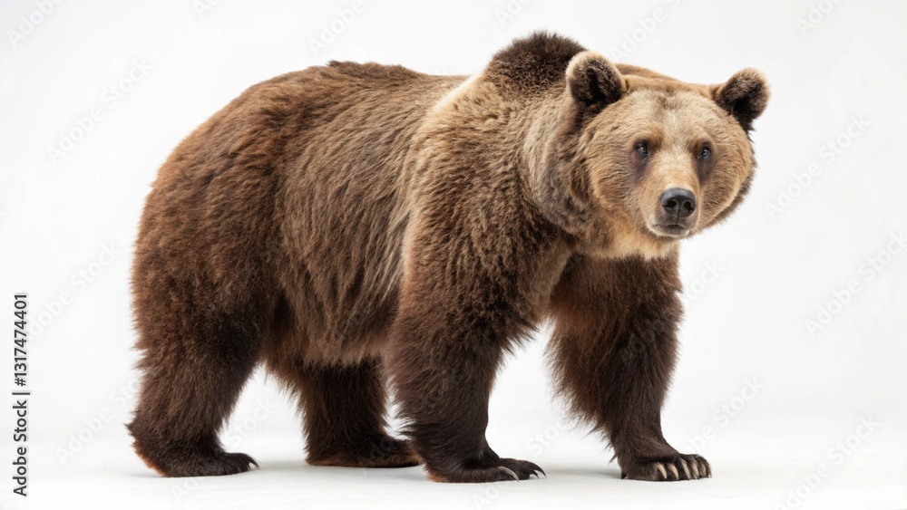 Fototapeta premium brown bear in full view on white studio background