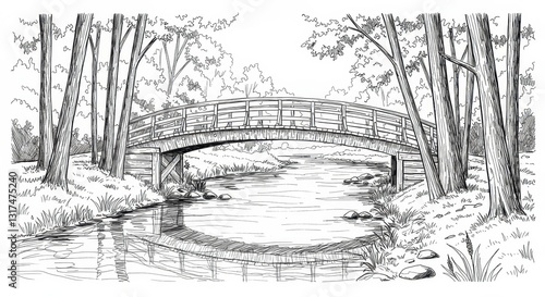Wallpaper Mural Stylized Black Line Drawing of a Wooden Bridge Torontodigital.ca